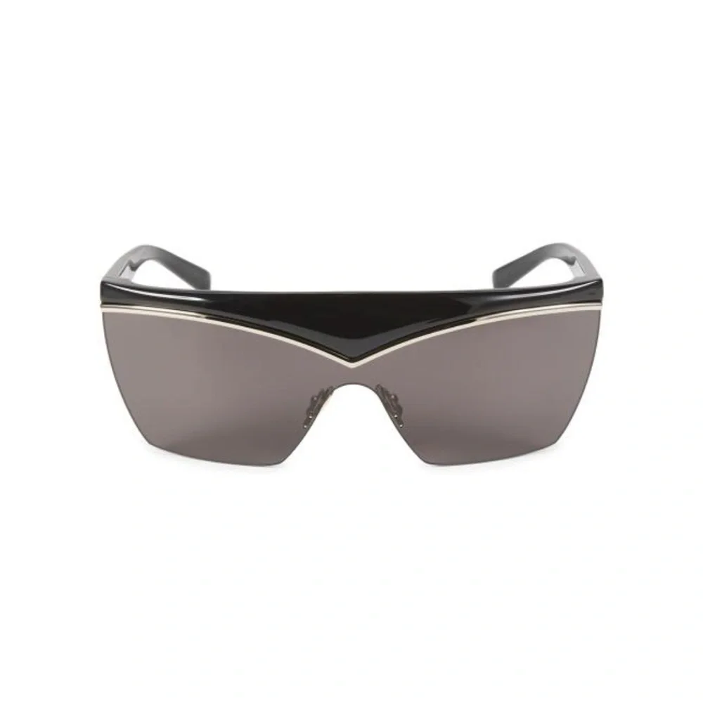 Saint Laurent Black and Silver Shield Sunglasses